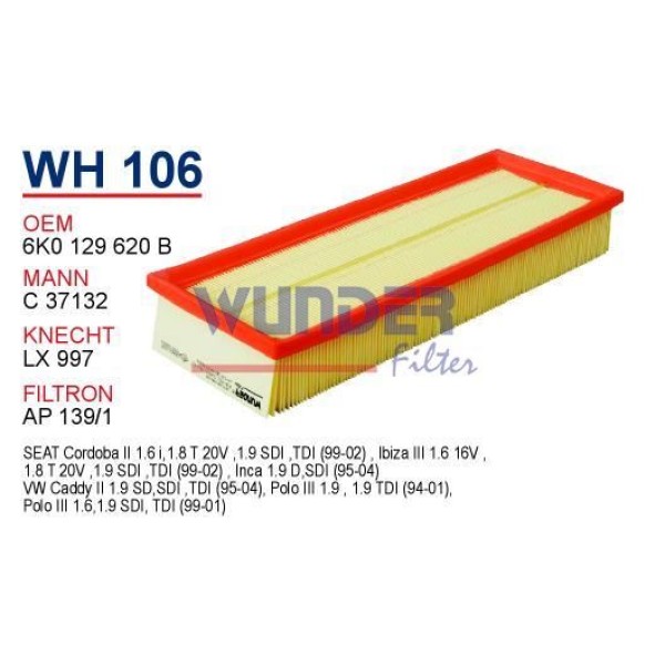 WUNDER WH106 Hava Filtresi Volkswagen Polo Classic 2000-Polo III 1.9