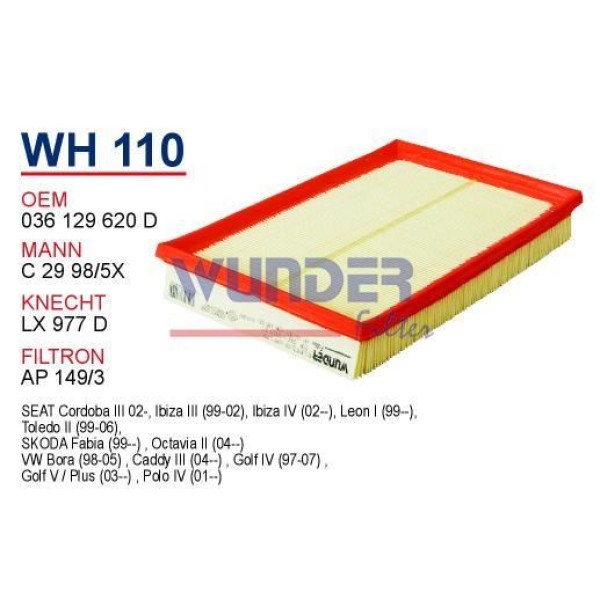 WUNDER WH110 Hava Filtresi Volkswagen Polo IV 1.4 16V