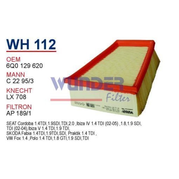 WUNDER WH112 Hava Filtresi Polo 1,4 TDI C2295/3 Fn0209