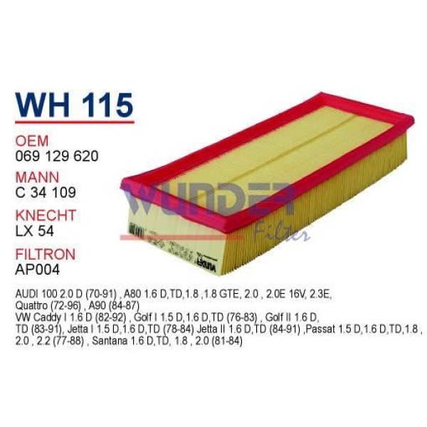 WUNDER WH115 Hava Filtresi Volkswagen Golf II 1.5 Td