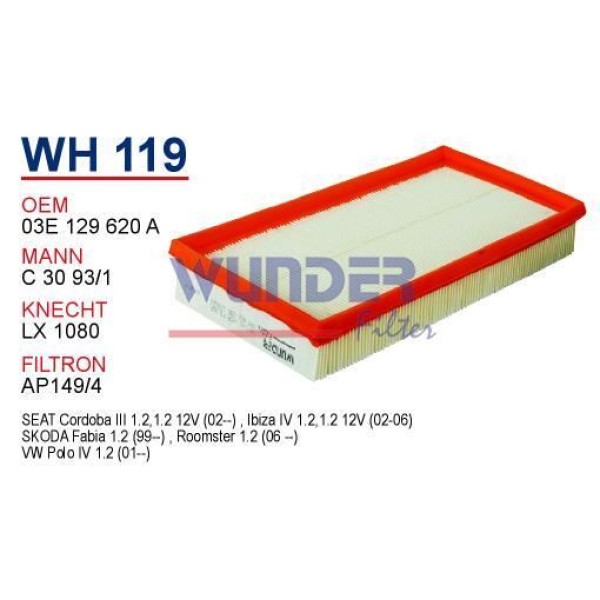 WUNDER WH119 Hava Filtresi Volkswagen Polo IV 1.2 - Seat Cordoba
