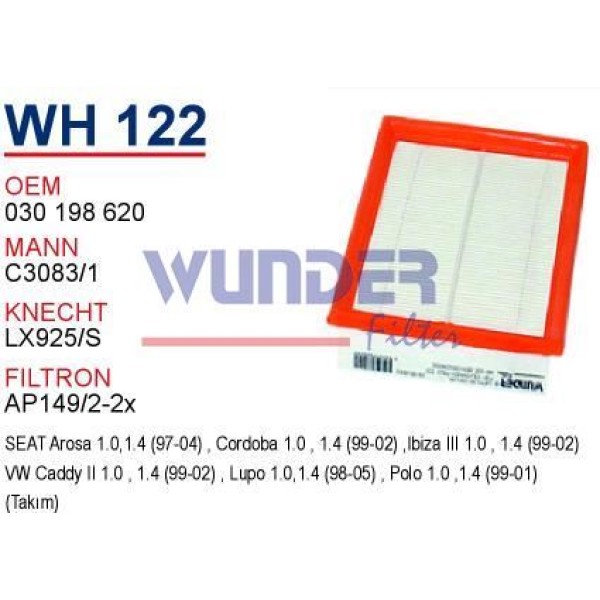 WUNDER WH122 Hava Filtresi Volkswagen Polo III 1.0-1.4 99-2001 (İkili)