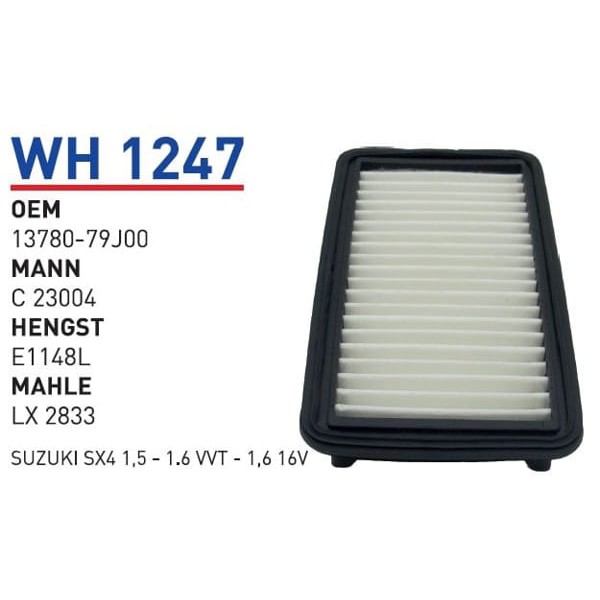 WUNDER WH1247 Hava Filtresi Suzuki Sx4 1,5 - 1.6 Vvt - 1,6 16V 