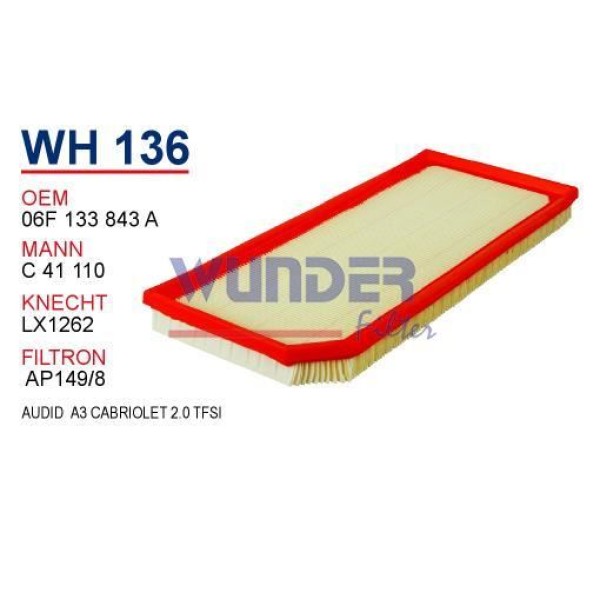 WUNDER WH136 Hava Filtresi Audi A3 Cabrıolet 2.0 Tfsı 