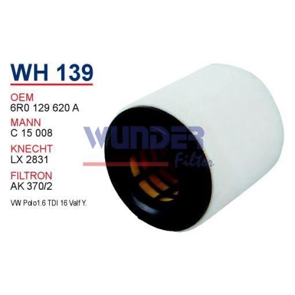 WUNDER WH139 Hava Filtresi Polo 09- Passat / A1 A3 / Ibiza V / Fabia 1.2 Tsı 1.4 Tsı 1.6 TDCI 1.2 TD 