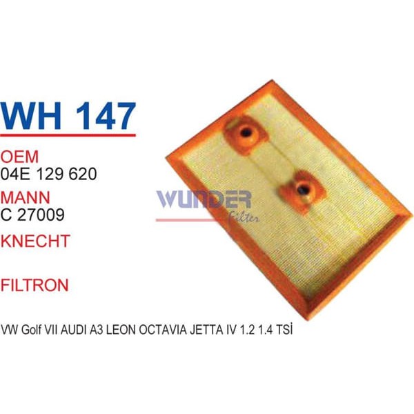 WUNDER WH147 Hava Filtresi Golf VI Vıı / A3 12- / Ibiza Leon 12 Fn4724 