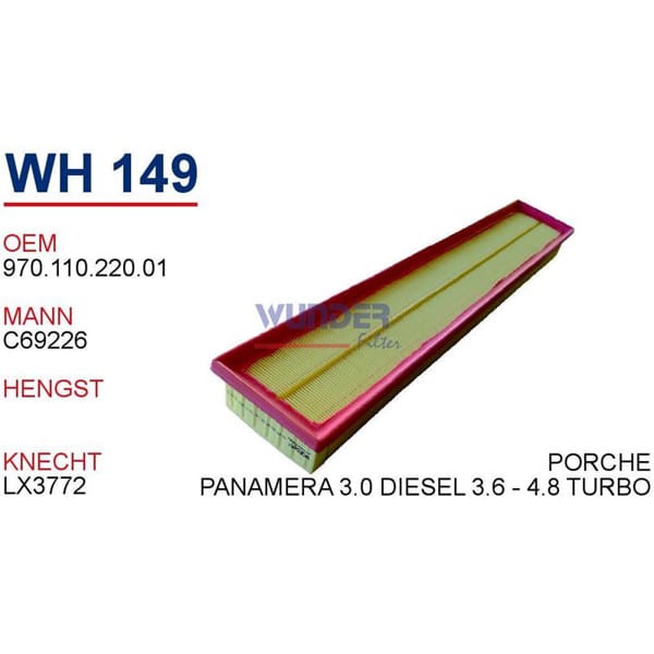 WUNDER WH149 Hava Filtresi Porche Panamera 3.0 Dıesel 3.6 - 4.8 Turbo - 4.8 Turbo S 09/11- 