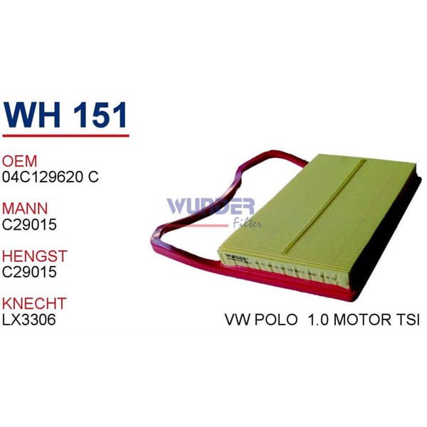 WUNDER WH151 Hava Filtresi Volkswagen Polo V 1,0-Seat Ibiza V 1,0-Skoda Fabia III 1.0-Cıtıgo