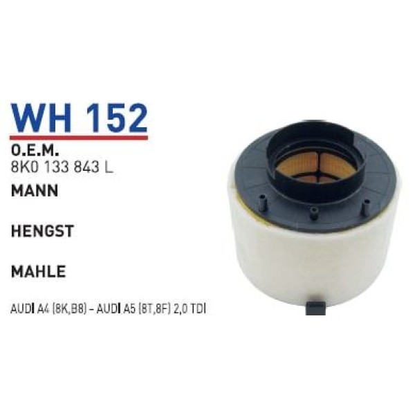 WUNDER WH152 Hava Filtresi Audi A4 (8K,B8) - Audi A5 (8T,8F) 2,0 TDI 