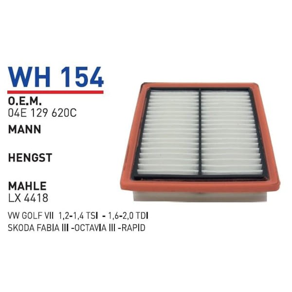 WUNDER WH154 Hava Filtresi Skoda Fabia III-Octavia III -Rapid -VW Golf Vıı 1,2-1,4 Tsi /1,6-2,0 TDI 