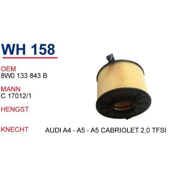 WUNDER WH158 Hava Filtresi Audi A4 - A5 - A5 Cabrıolet 2,0 TFSI