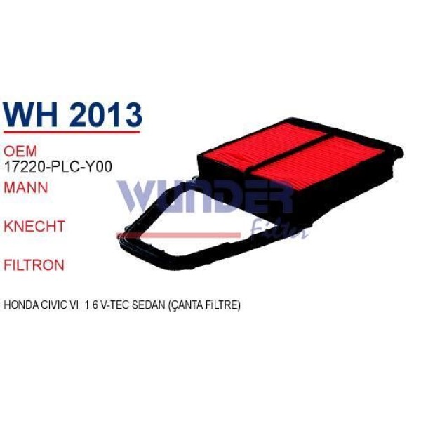 WUNDER WH2013 Hava Filtresi Civic 01-06 1.4 1.6 1.7 Vtec 2.0 Type-R Çanta Tıp 