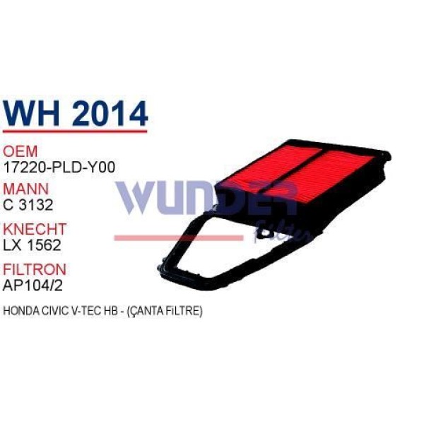 WUNDER WH2014 Hava Filtresi Civic 01-06 1.4 1.6 1.8 Çanta Tıp 