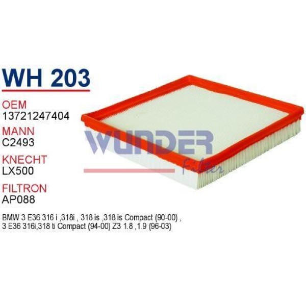 WUNDER WH203 Hava Filtresi Bmw 3 E36 Bmw Z3 E36 316I 318I