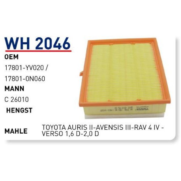 WUNDER WH2046 Hava Filtresi Auris Verso 13- Rav4 15- 