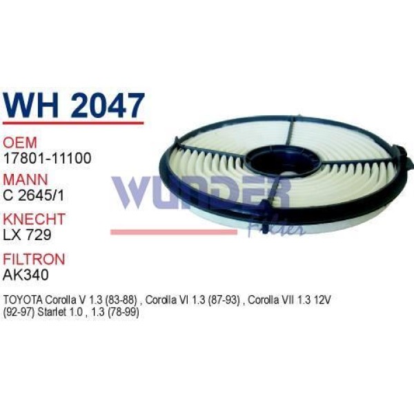 WUNDER WH2047 Hava Filtresi Corolla 88-98 1.3 Karbüratörlü 