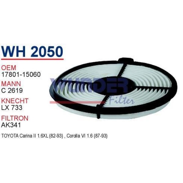 WUNDER WH2050 Hava Filtresi Corolla Ae100 Ae92 88-95 1.6 Karbüratörlü K