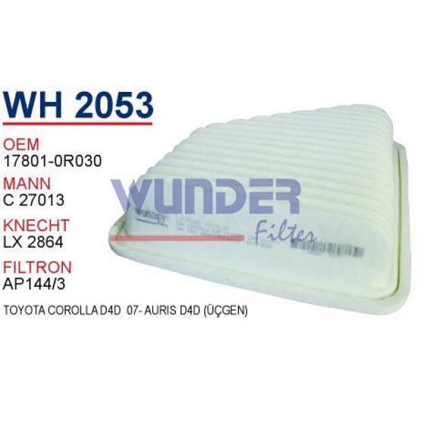 WUNDER WH2053 Hava Filtresi Corolla 07-11 Auris 07-11 Verso Avensis 09-12 1.4 D4D 2.0 D4D Yamuk C270 