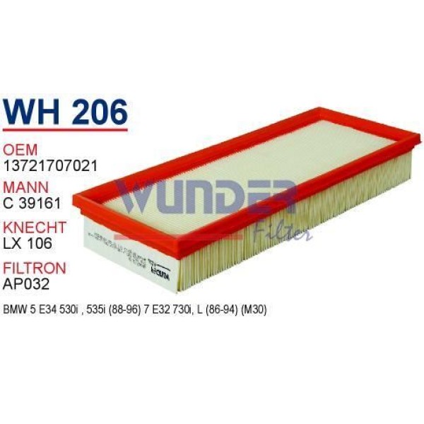 WUNDER WH206 Hava Filtresi Bmw 5 E34 E39 Bmw 7 E32 E38 530I 535 