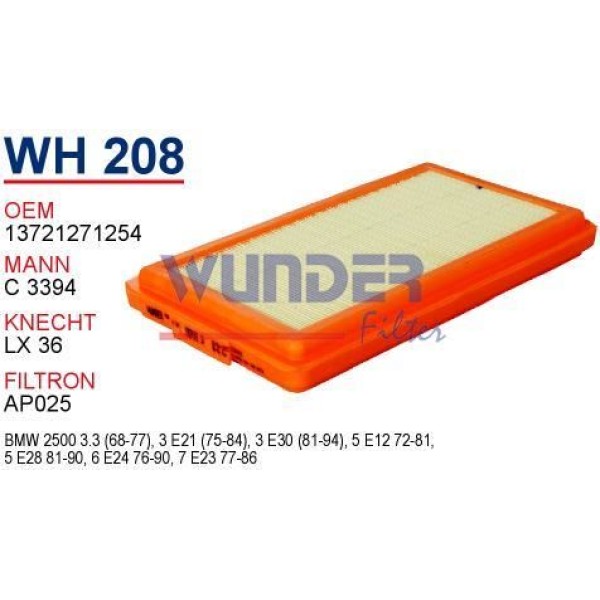 WUNDER WH208 Hava Filtresi Bmw E12-E21-E28-E30 3 Serie M10-M20-M30