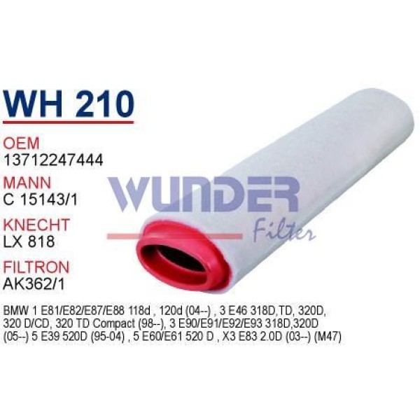 WUNDER WH210 Hava Filtresi Bmw E60 3 Serisi C15143/1 Fn0212