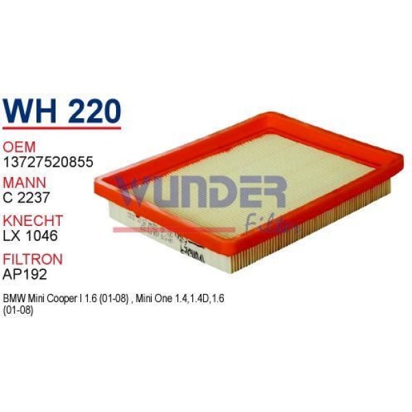 WUNDER WH220 Hava Filtresi Mini Cooper I 1.6 115Hp 05/01-09 