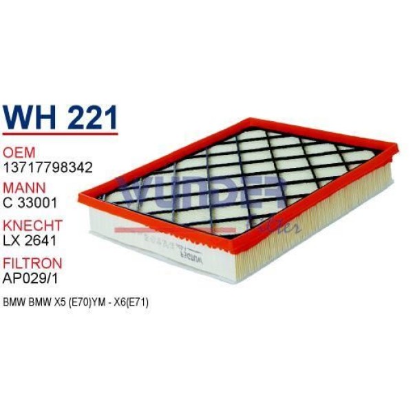 WUNDER WH221 Hava Filtresi Bmw X5 Bmw X6 08- 3.0D 286Hp