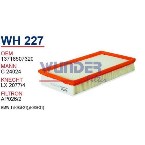 WUNDER WH227 Hava Filtresi Bmw 1 Bmw 3 116D 120D 320D 420D 