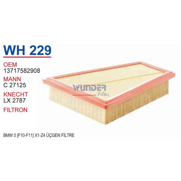 WUNDER WH229 Hava Filtresi Bmw 5 11- Bmw Z4 Bmw X1 520I 