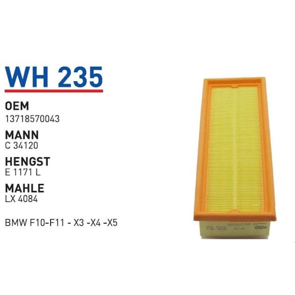 WUNDER WH235 Hava Filtresi Bmw 5 518D 520D 520D Xdrive 14- Bmw 