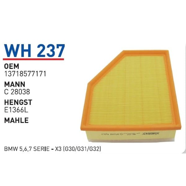 WUNDER WH237 Hava Filtresi Bmw 5,6,7 Serie - X3 (G30/G31/G32) 