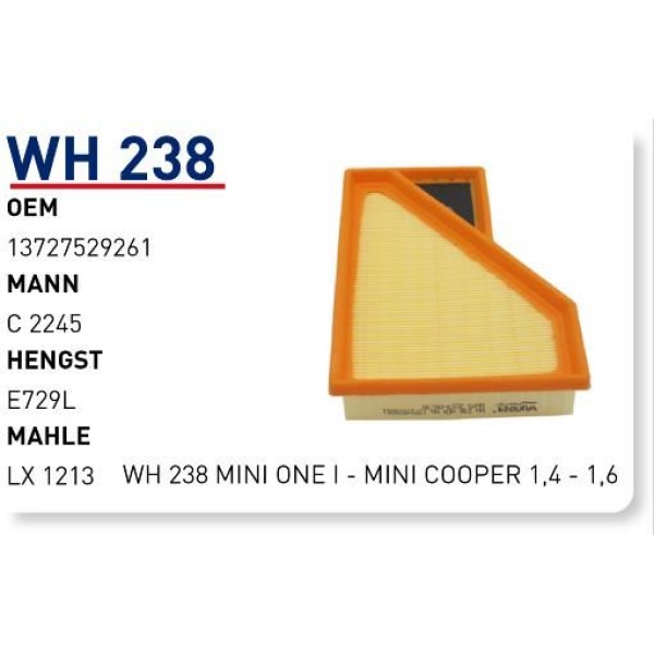 WUNDER WH238 Hava Filtresi Mini Cooper I 1.6 115Hp 05 01-09 08