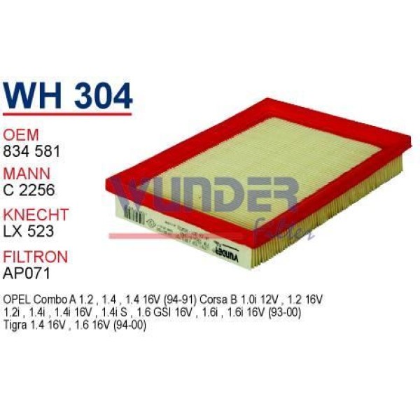WUNDER WH304 Hava Filtresi Corsa B Combo Tigra 1.4 1.6 16V C14Nz