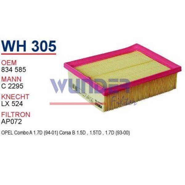 WUNDER WH305 Hava Filtresi Corsa B 93- Combo 1.7D