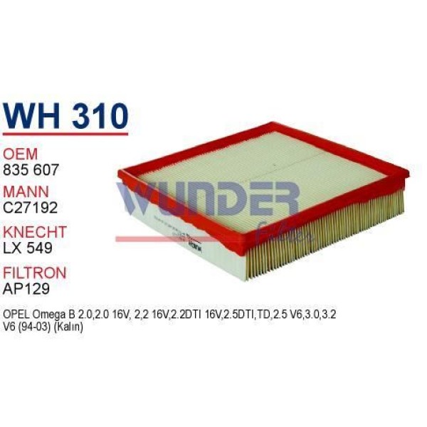 WUNDER WH310 Hava Filtresi Opel Omega B 2.5 Td 94- ,2.0İ 