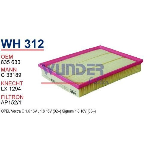 WUNDER WH312 Hava Filtresi Opel Vetra C (Elp3820) 