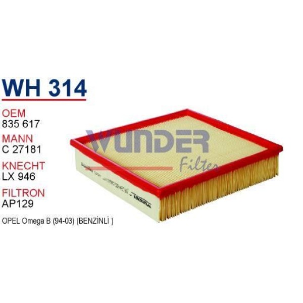 WUNDER WH314 Hava Filtresi Opel Omega-B 2,0 TDI -2,2Dtı