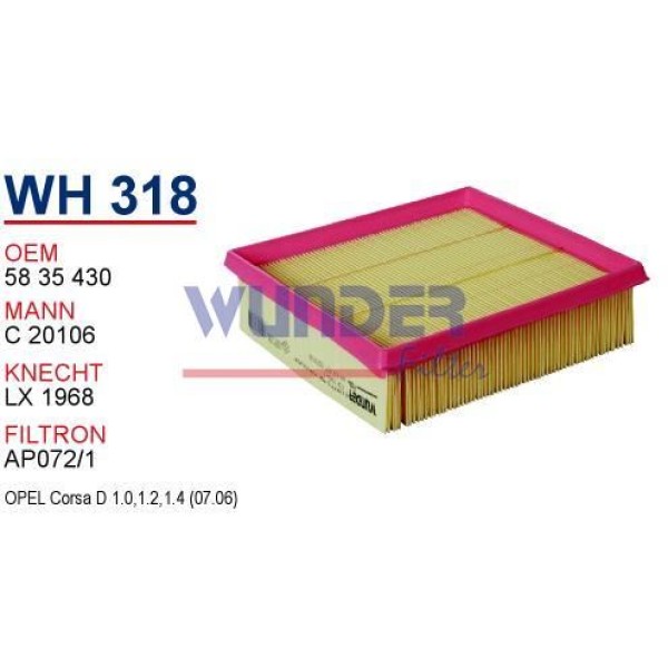 WUNDER WH318 Hava Filtre Corsa D-Doblo 1.6 M.Jet C20106 Fn0161