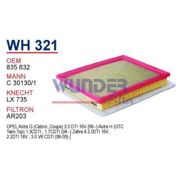 WUNDER WH321 Hava Filtresi Opel Astra H 1.3 Cdtı 