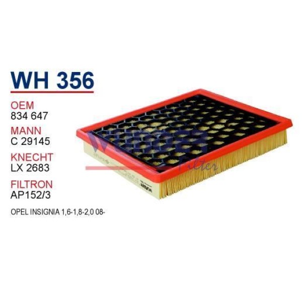 WUNDER WH356 Hava Filtresi Insignia 08- 1.6 1.8 2.0 Cdtı 2.8 V6