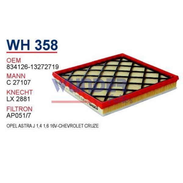 WUNDER WH358 Hava Filtresi Astra J 09- Astra J Zafira C Cascada 13- / Cruze 09- 1.3 1.7Dı 1.7 Cdtı 2 