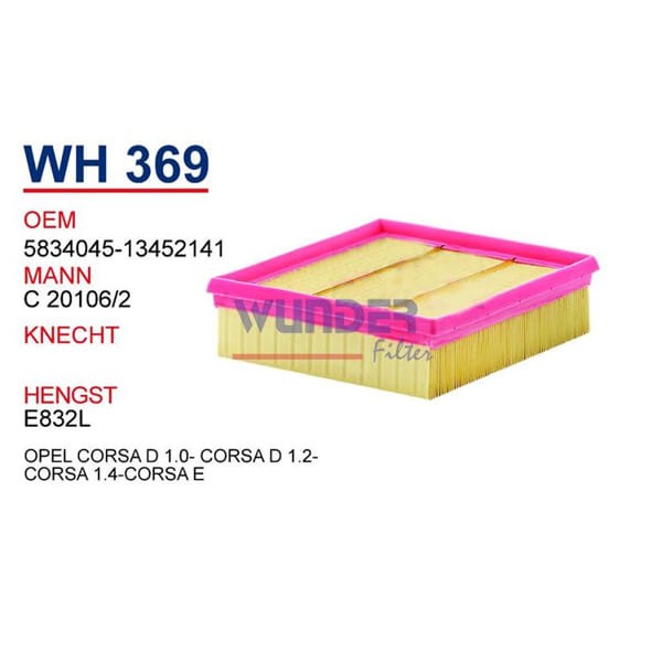 WUNDER WH369 Hava Filtresi Opel Corsad 1.0- Corsad 1.2-Corsa 1.4-Corsa E