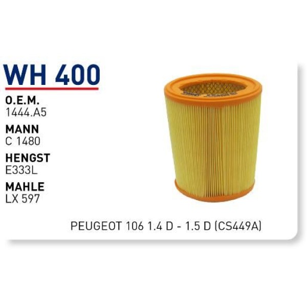 WUNDER WH400 Hava Filtresi Citroen Xsara 1.5 D - Saxo 1.5 D