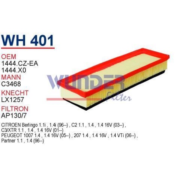 WUNDER WH401 Hava Filtresi Citroen C3 1.4 - Berlingo 1.4 - C2 1.4