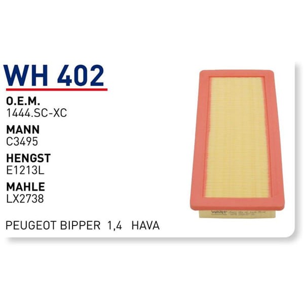 WUNDER WH402 Hava Filtresi Citroen Nemo 1,4 