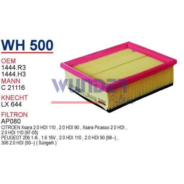 WUNDER WH500 Hava Filtresi Citroen Xsara 2.0 HDI -12-99 