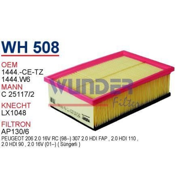 WUNDER WH508 Hava Filtresi 307 / C4 2.0 HDI Dw10Td Süngerlı