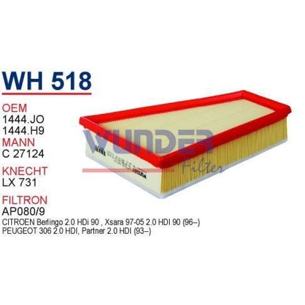 WUNDER WH518 Hava Filtresi Citroen Berlingo 2.0 HDI 06/99 