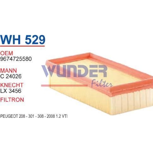 WUNDER WH529 Hava Filtresi Citroen C-Elysee-C3 II - Ds3 1,2 Vti
