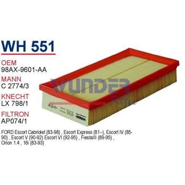 WUNDER WH551 Hava Filtresi Ford Focus 1.4 16V,1.8 16V - Fiesta - Connect